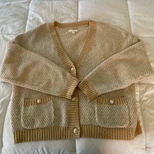 LC Lauren Conrad Cream-Tan Textured Button Cardigan
